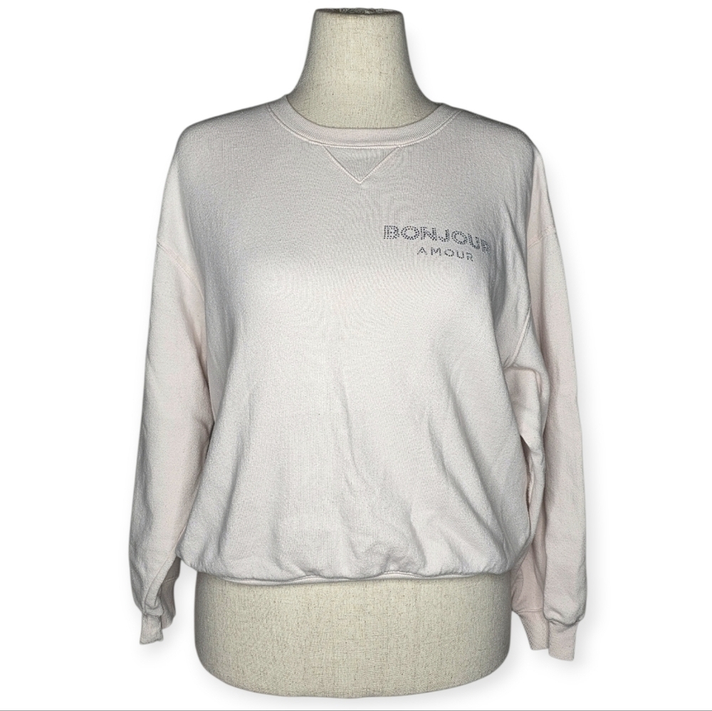 Wildfox Bonjour Amour Rhinestone Crewneck Light Pink Sweatshirt M